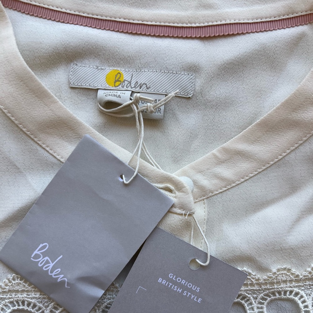 NWT Boden Ladies Cream Sheer Lace Cut-Outs Boho Chic Buttoned Blouse Top 10 - Picture 9 of 11